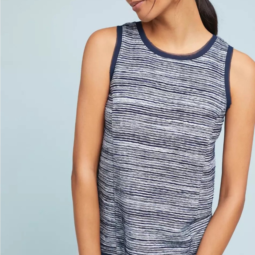 Vanessa Virginia Anthropologie Womens Medium Blue Striped Textured Frayed Top